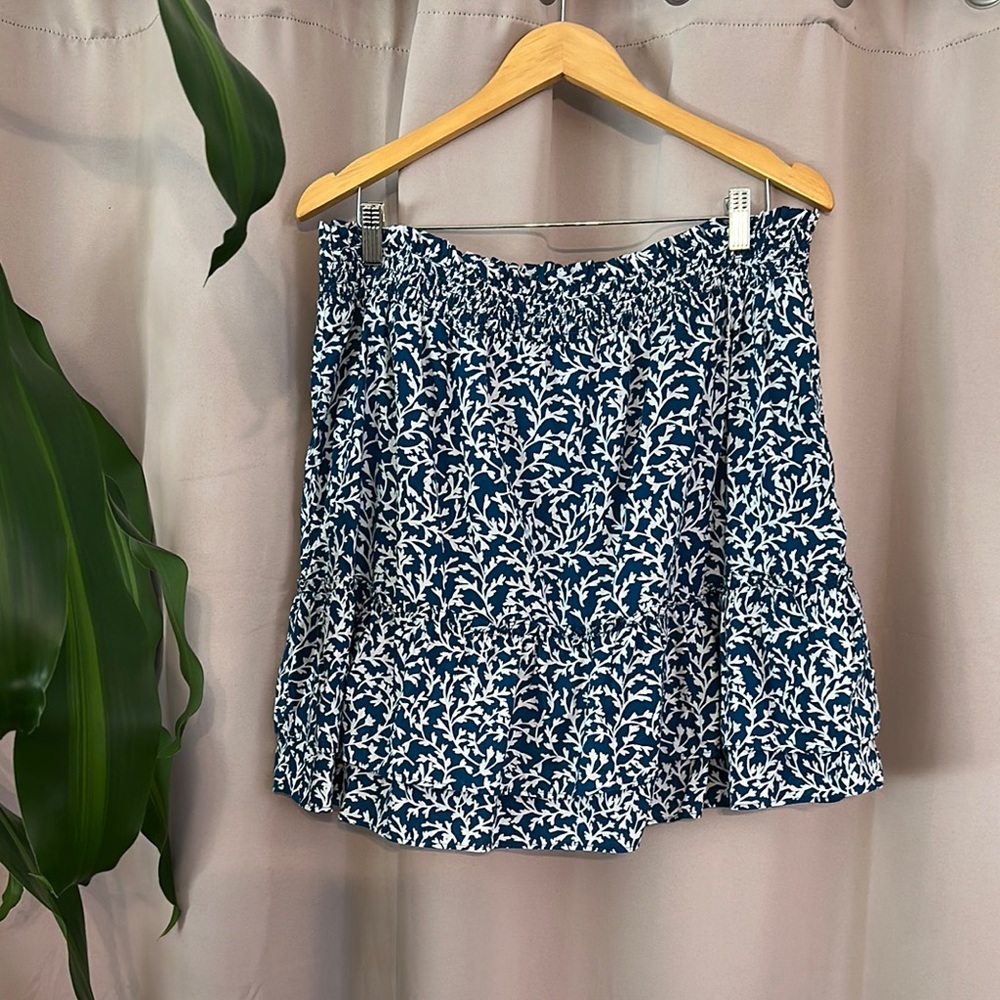 J. Crew Blue and White Pleated Skater Mini Skirt